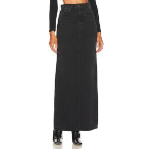 Grlfrnd 'Amara' Black Cotton Maxi Pencil Skirt With Back Slit Size 27 - NWT